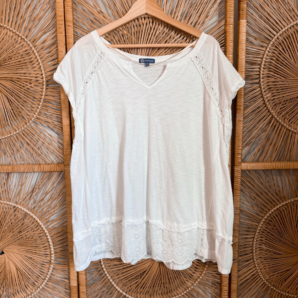 Democracy White Eyelet Detail Top SZ 3X Boho Plus